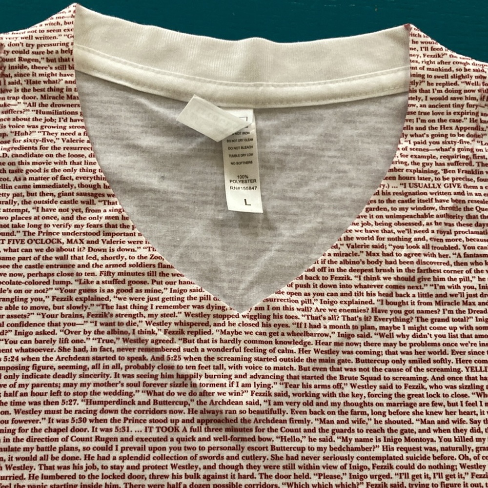T-shirt. Beloved PRINCESS BRIDE transcript T-shirt (never worn),movie lyrics.